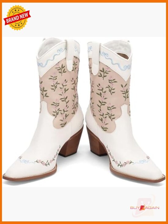 Shoes - Western Cowgirl Boots Mid-Calf Chunky Heel Square Toe Fashion Country Boots